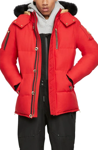Moose Knuckles Shearling Collared Puffer Jacket In Red