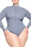 Skims Fits Everybody Long Sleeve Zip-up Bodysuit In Slate