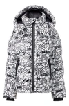 Mackage X Matthew Langille Kids' Jesse Water Repellent 800 Fill Power Recycled Down Jacket With Hood In White/ Black Print