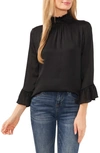 Cece Pintucked Smocked Cuff Chiffon Top In Rich Black