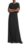 LAFAYETTE 148 SLEEVELESS CREPE CAPE OVERLAY GOWN