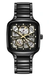 Rado True Square Open Heart Diamond Watch, 38mm In Black
