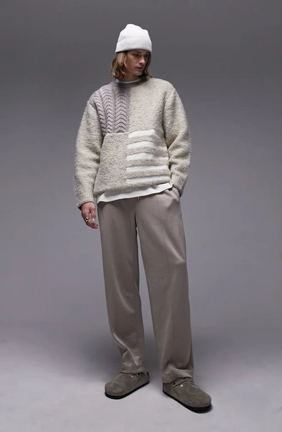 Topman Mixed Pattern Sweater In Ecru-brown