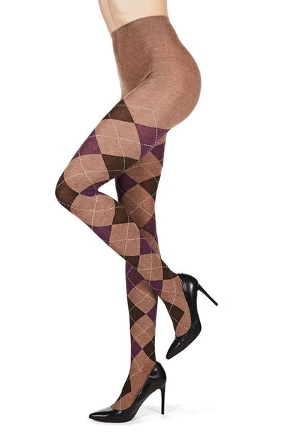 Memoi Argyle Sweater Tights In Taupe Heather