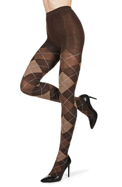 Memoi Argyle Sweater Tights In Brown Heather