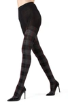 Memoi Women's Glasgow Large Tartan Plaid Sweater Tights In Black