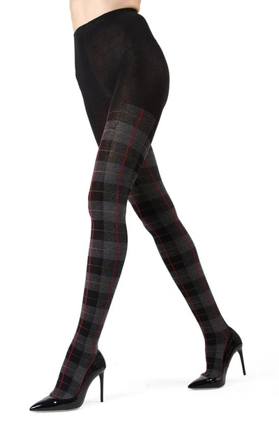 Memoi Women's Glasgow Large Tartan Plaid Sweater Tights In Black