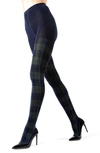 Memoi Women's Glasgow Large Tartan Plaid Sweater Tights In Navy Blazer