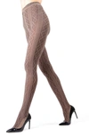 Memoi Women's Crossing Diamond Patterned Sweater Tights Mo-389 In Lt Taupe Heather