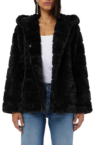 Apparis Goldie Faux Fur Hooded Short Coat In Noir