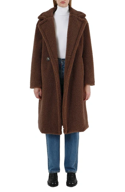 Apparis Faux-fur Double-breasted Coat In Brown