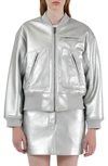 Apparis Metallic-effect Bomber Jacket In Silver
