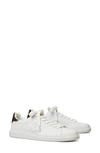 Tory Burch Howell Bicolor Double T Low-top Sneakers In Titanium White/spark Gold