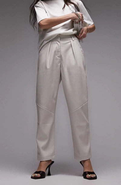Topshop Faux Leather Peg Pants In Ecru-white