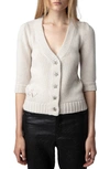 Zadig & Voltaire Betsy Rhinestone Star Button Wool & Cashmere Cardigan In Ecru