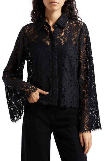 L Agence Carter Lace Shirt In Black