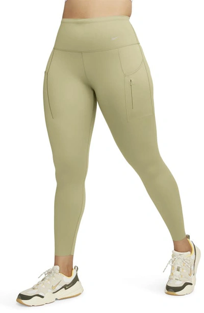 Nike Women's Go Firm-support High-waisted 7/8 Leggings With Pockets In Neutral Olive/ Black