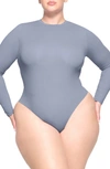 Skims Fits Everybody Long Sleeve Zip-up Bodysuit In Slate