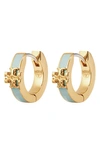 Tory Burch Kira Enamel Huggie Earrings In Tory Gold / Blue Gray Mist