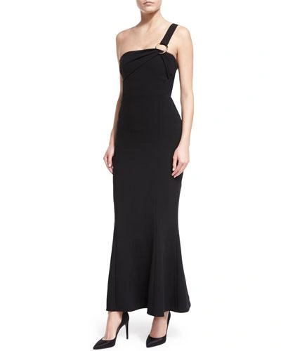 Diane Von Furstenberg One-shoulder Asymmetric Crepe Gown In Black