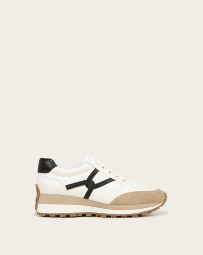 Veronica Beard Valentina Mixed Leather Retro Sneakers In Coconut Black