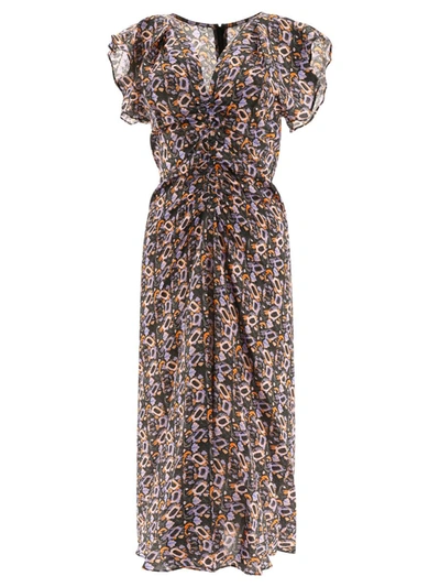 Isabel Marant Lyndsay Floral Pleated Midi Dress In Faded Night