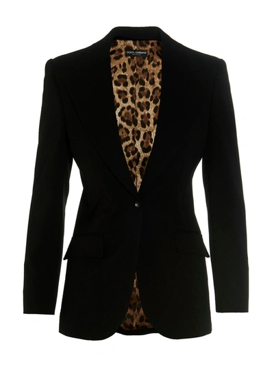 Dolce & Gabbana Black Single-breasted Blazer With Animalier Lining In Nero