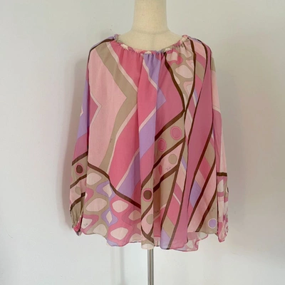 Pre-owned Emilio Pucci Pink Cotton Long Sleeve Printed Top