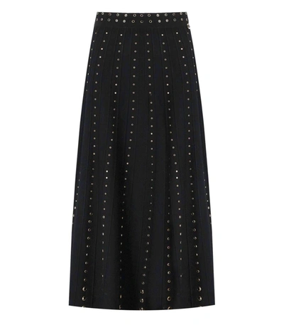 Twinset Logo-plaque Eyelet-embellished Midi Skirt In Black