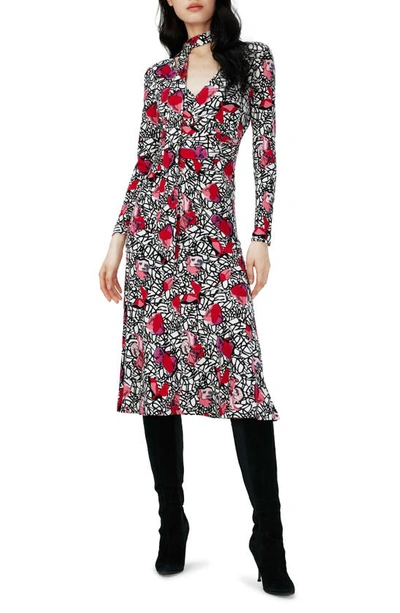 Diane Von Furstenberg Marsha Tie Neck Long Sleeve Midi Dress In White