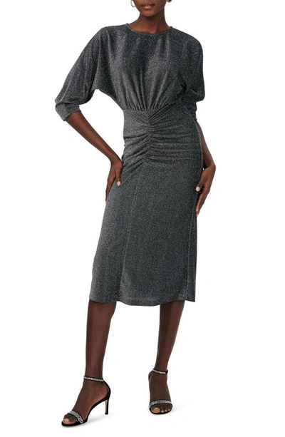 Diane Von Furstenberg Chrisey Shimmer Dolman-sleeve Sheath Midi Dress In Silver_grey