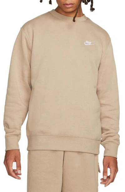 Nike Men's  Sportswear Club Fleece Crew In Khaki,white