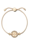 Tory Burch Miller Logo Medallion Slide Bracelet In Tory Gold / Pink / Crystal