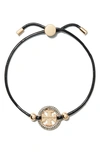 Tory Burch Miller Logo Medallion Slide Bracelet In Tory Gold / Black / Crystal