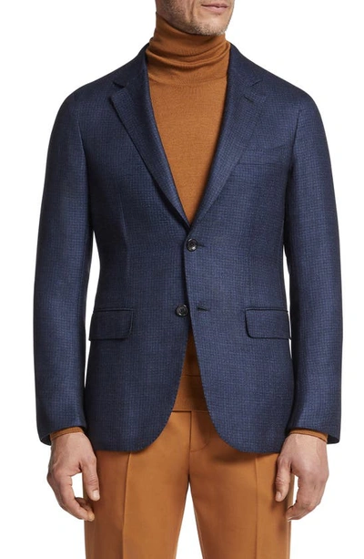 Zegna Cashmere And Silk Regular Fit Cardigan Jacket In Blue Navy