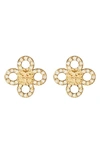 Tory Burch Small Kira Pavé Clover Stud Earrings In Tory Gold / Crystal