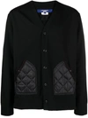 Junya Watanabe Men's Regular Fit V-neck Cardigan With Quilted Inserts In Black
