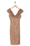 Vince Camuto Sequin Cowl Neck Cap Sleeve Cocktail Dress In Bronze