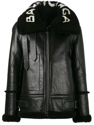 Balenciaga Le Bombardier Oversized Shearling Jacket In Black