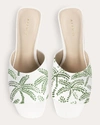 ALEPEL WOMEN'S WHITE & GREEN ABSTRACT PALMS BLOCK-HEEL SANDAL LEATHER