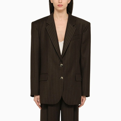 The Mannei Single-breasted Striped Wool Blazer In Brown