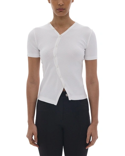Helmut Lang Women's Twisted Placket Short-sleeve Top In White