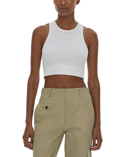 Helmut Lang Cropped Rib-knit Tank Top In Optic White