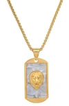 HMY JEWELRY 18K GOLD PLATED STAINLESS STEEL LION DOG TAG PENDANT NECKLACE