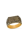 HMY JEWELRY 18K GOLD PLATED STAINLESS STEEL PAVÉ TEXTURED RING