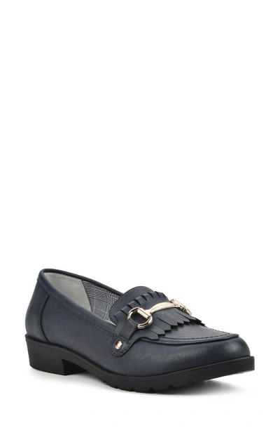 Cliffs By White Mountain Maria Pointed Toe Loafer In Navy/ Burnished/ Smooth