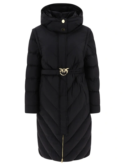 Pinko Chevron-quilting Padded Hooded Coat In Black