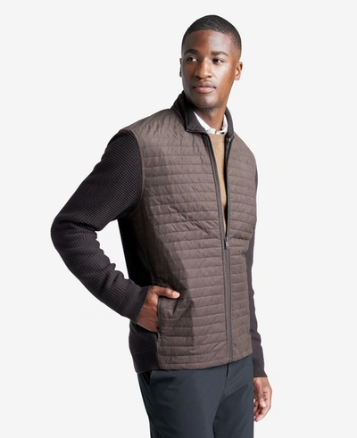 Kenneth Cole Quilted Waffle-knit Zip Sweater In Black