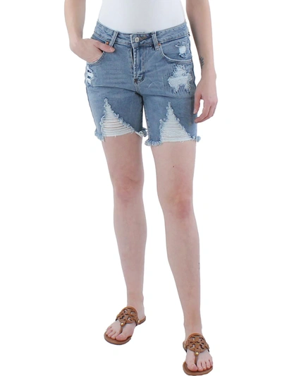 Almost Famous Juniors Womens Denim Destroyed Bermuda Shorts In Blue