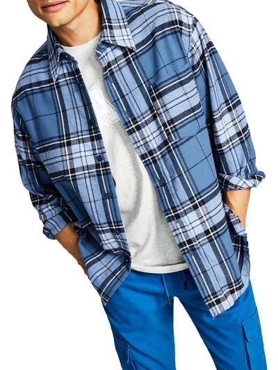 And Now This Mens Flannel Plaid Button-down Shirt In Blue